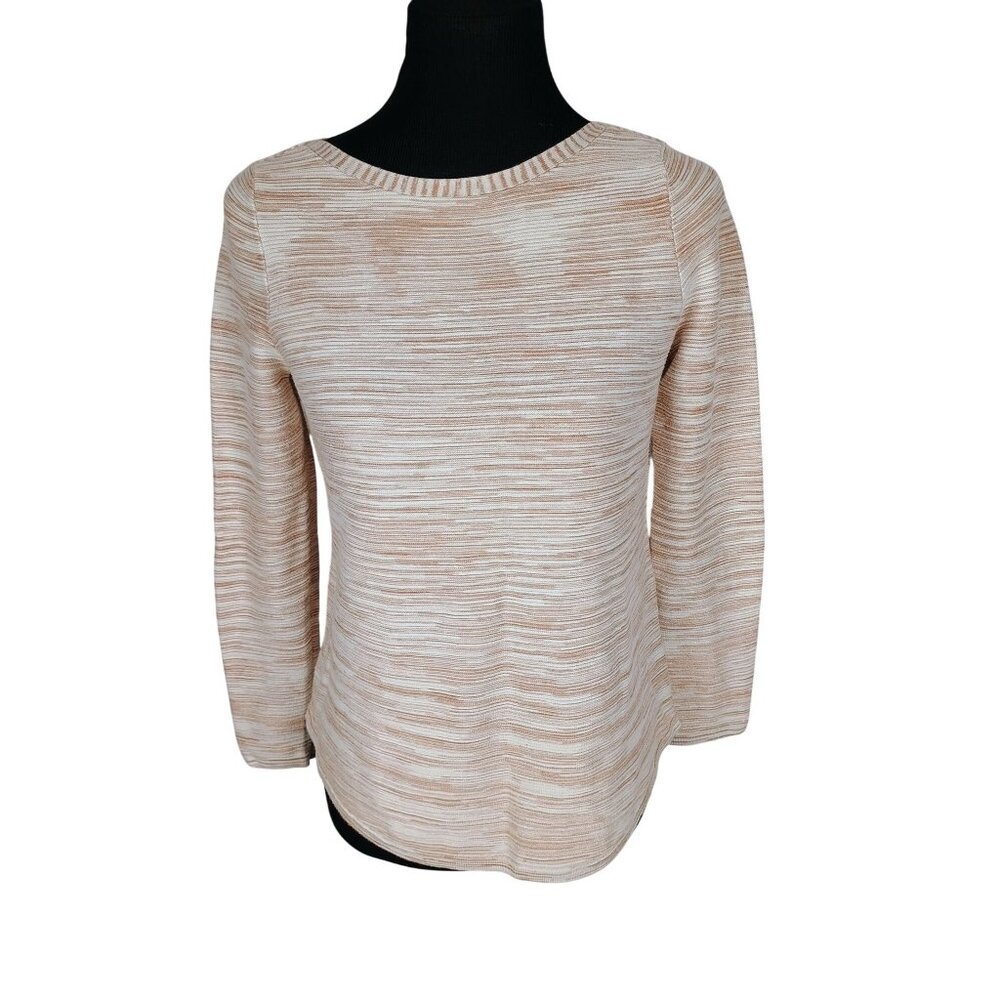 Chicos Tan White Space Dye Ribbed Knit Long Sleeve Sweater Top